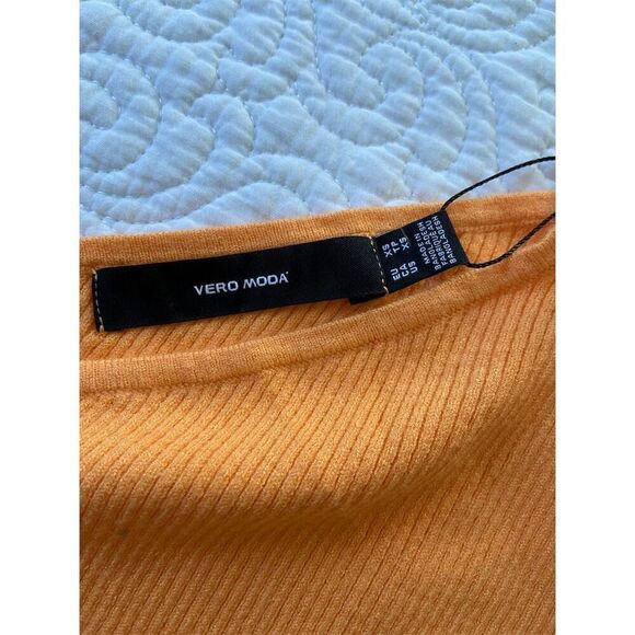 Vero Moda NWT Ribbed One Shoulder Short Sleeve Top XS Orange Casual Knit​ - Picture 2 of 8
